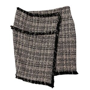 IRO Paris Beige Black Zip Up Layered Front Boucle Fringe Pencil Skirt Tweed 36